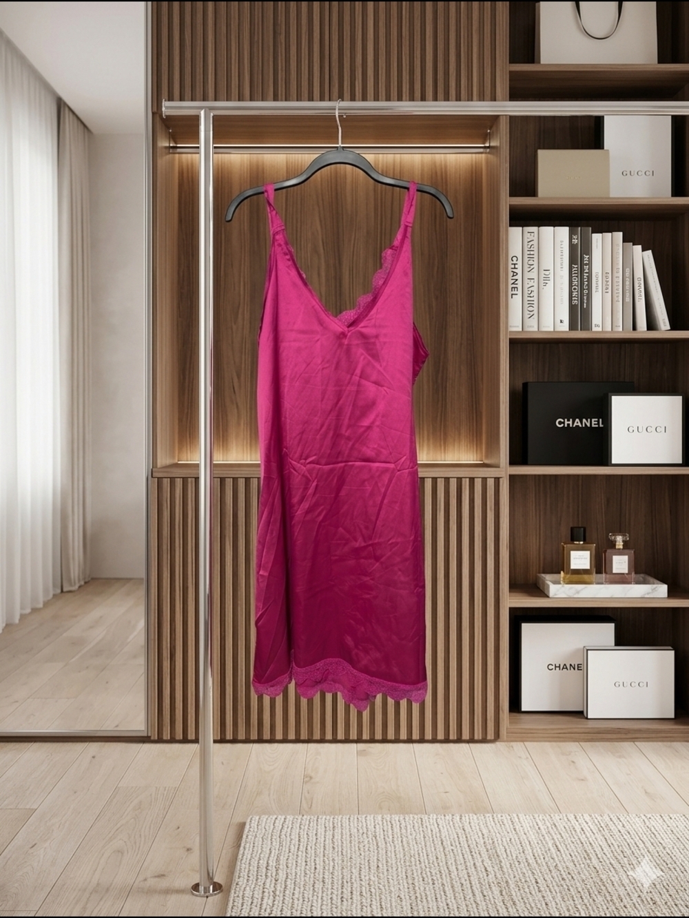 HBZDQB Satin Lace V-Neck Nightgown Chemise - Magenta/Berry Size XL (EUC) - Picture 7 of 9